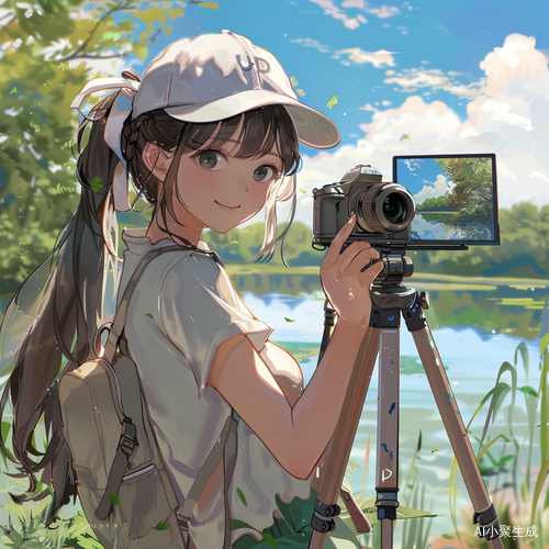 阳光下的女孩与小河