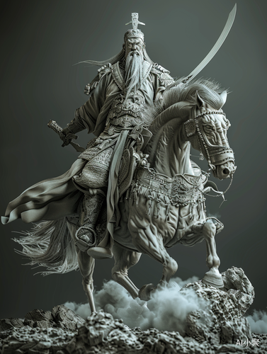 C4D 3D Render of Guan Yu Riding Horse and Slaying Enemies