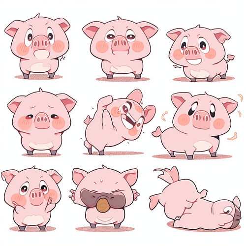 Cute Piggy Expressions: Close-up, Exaggerated & High Definition