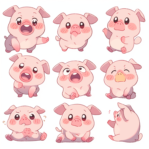 Cute Piggy Expressions: Close-up, Exaggerated & High Definition