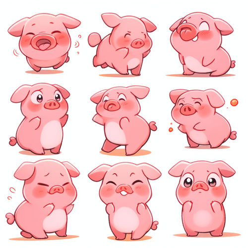 Cute Piggy Expressions: Close-up, Exaggerated & High Definition