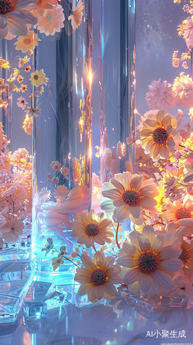 3D Stereoscopic Ice Material House with Colorful Flower Surface
