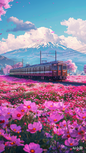 Anime-inspired Train Journey Through Colorful Fields