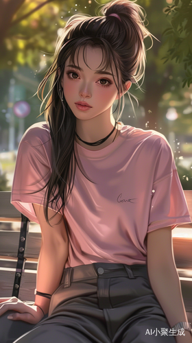 公园长椅上的漂亮动漫女孩