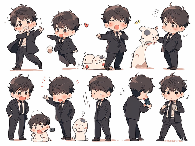 小男孩黑西装白领带高冷秀气全身图