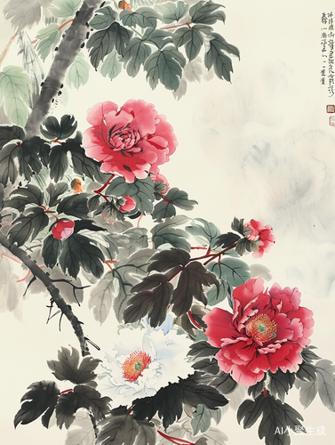 禅意雅致：葫芦藤与盛开的牡丹