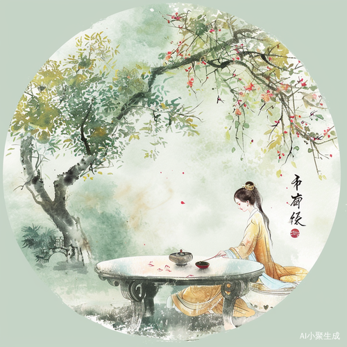 清新绿色的江南水彩画