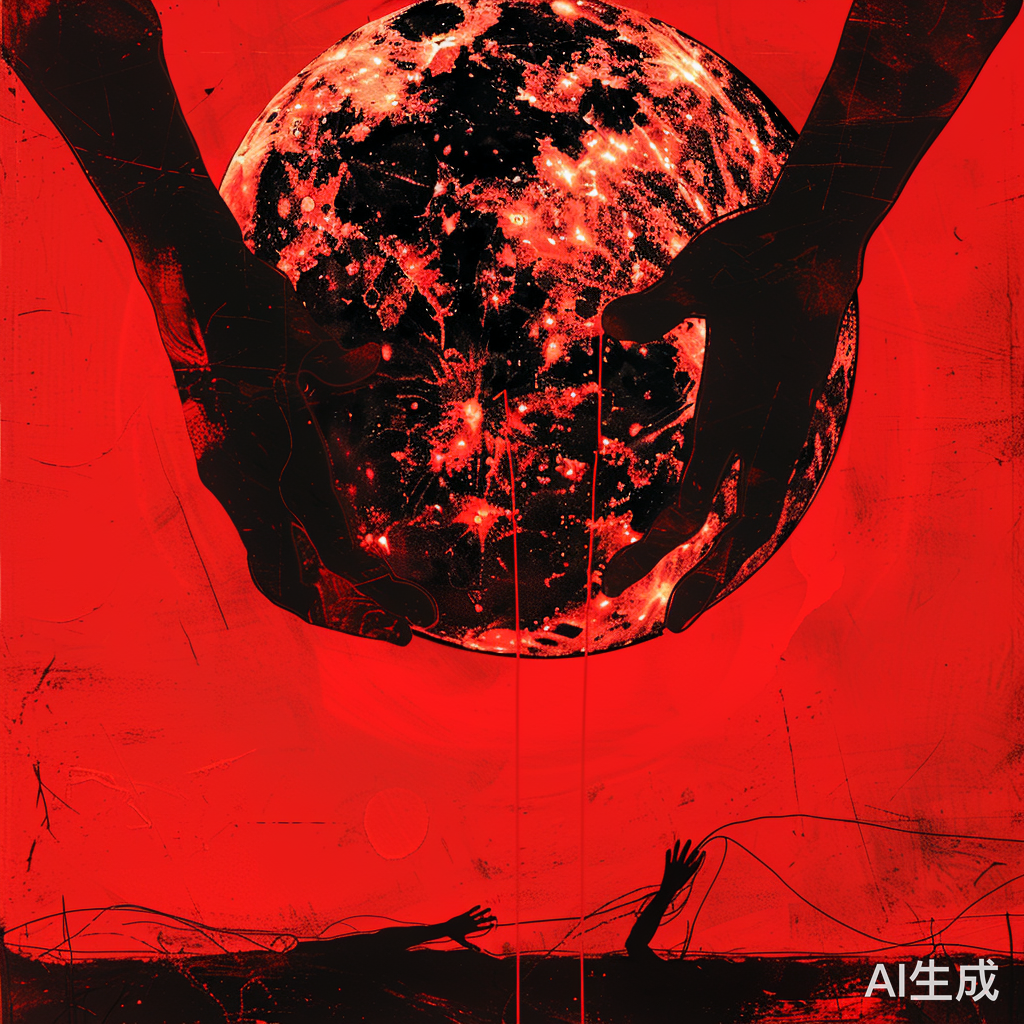 红月背景下的黑影与诡异姿势