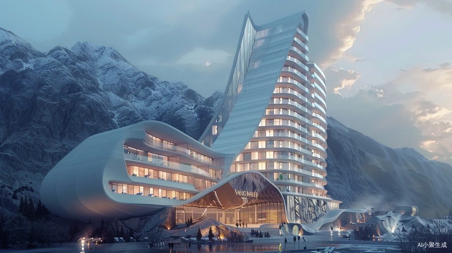 现代酒店建筑，十层背山，扎哈风格