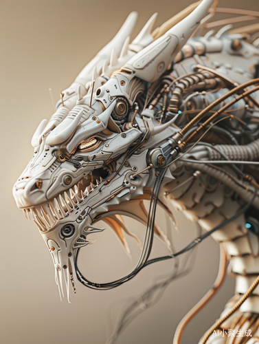 Studio Shot of Porcelain Transparent Dragon with Mechanical Anatomical Parts