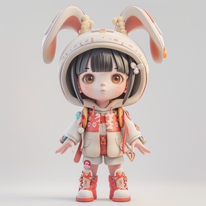 Super Cute Rabbit Hat Girl: Chinese Zodiac, Tech Elements, Stylish Clothes