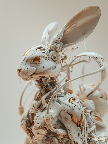 Zoomed-in Porcelain Transparent Rabbit with Mechanical Parts