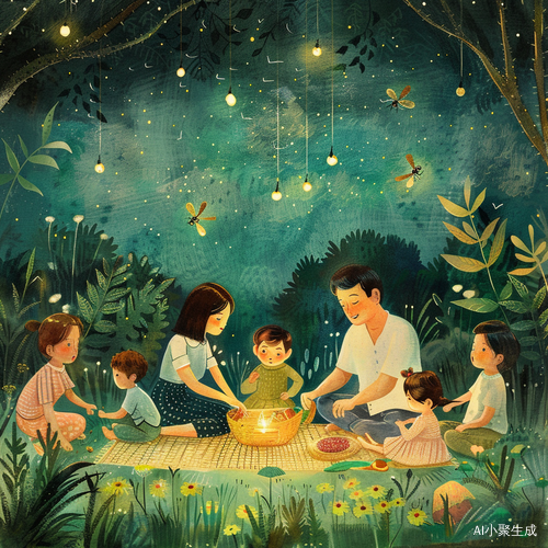 夏日家庭团聚的欢乐时光