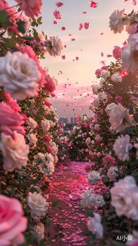 Romantic Rose Garden: A Dreamy Sunset Scene in HD