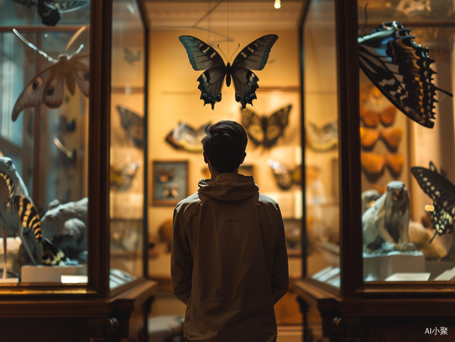 Twilight Panorama of Big Vintage Bronze Animals in a Museum