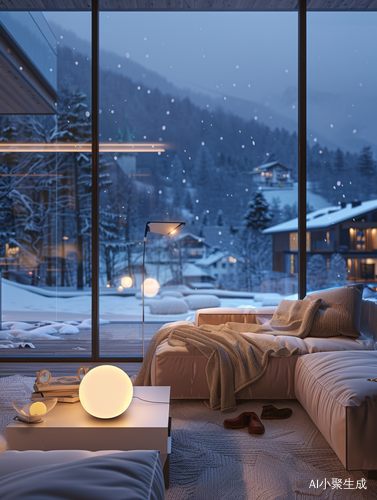 Cozy and Luxurious Living Room in a Snowy Swiss Town