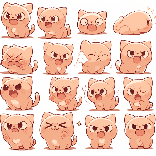 Cute Little Kat: Close-Up Expressions and Movements, High Definition Sticker Art Design