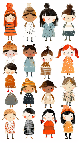 Whimsical Patchwork: Cute Little Girls in Childlike Fun