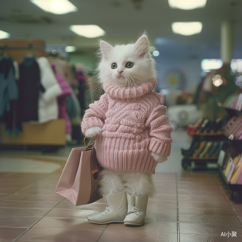 Modern Organic: Shopping Kitten in Pink Sweater