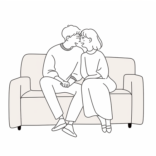 Minimalist Line Drawing of a Couple in Pajamas
