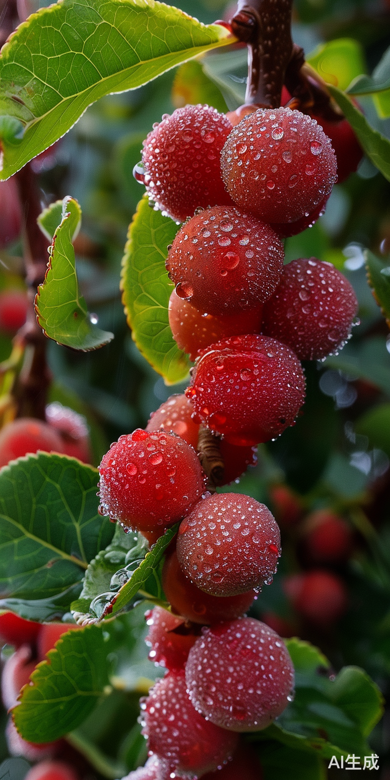 熟透红艳的杨梅，宛如晶莹宝石般瑰丽