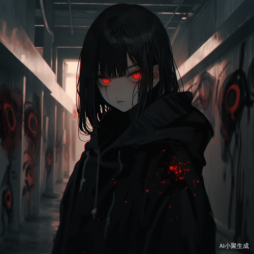黑发眼睛流血黑衣服阴森恐怖环境
