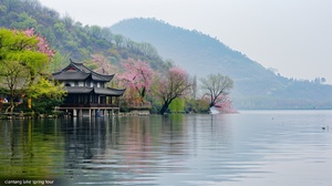 《钱塘湖春行》1. 孤山，寺，贾亭、水面、云脚、春水，初涨、波澜连成一片，2. 早莺、暖树、新燕、春泥、筑巢，3.乱花、迷人眼、浅草、没马蹄，4. 湖东、行不足、绿杨、白沙堤，