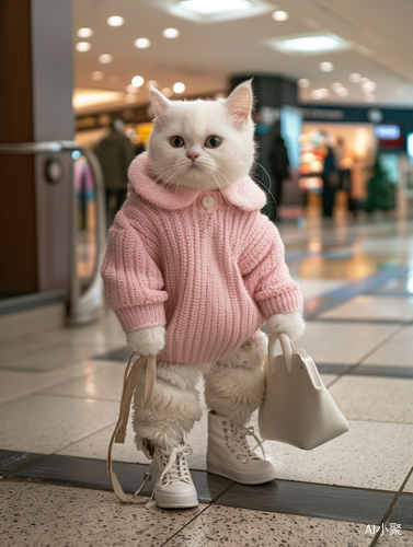 Modern Organic: A Stylish Kitten Shopping in a Mall