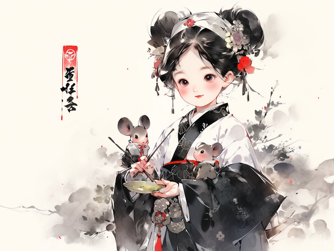 国风少女，水墨画中的东方韵味