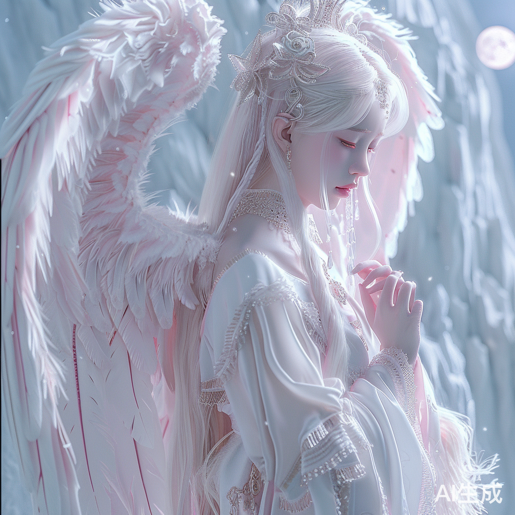 天使高骨感瘦粉发白发长发哭泣骑马冬天月亮流星雨高原怀孕双手托孕肚