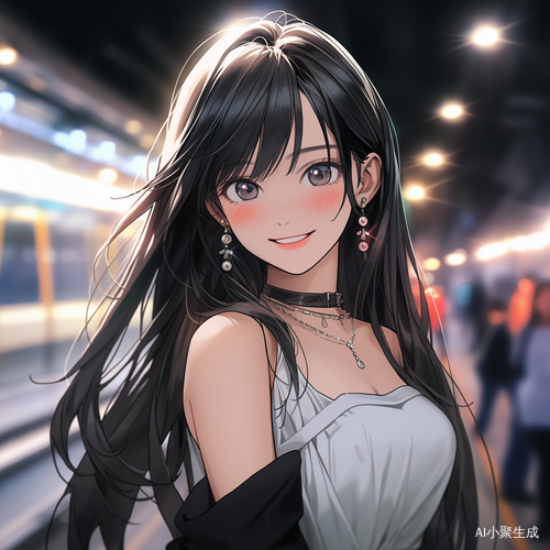 华丽黑发美少女在楼下等车