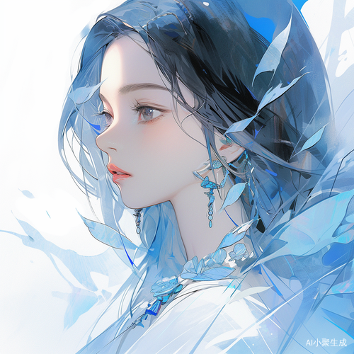 蓝色氛围下的清冷貌美女子头像