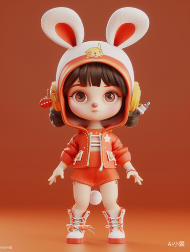 Super Cute Chinese Zodiac Girl in Rabbit Hat with Tech Elements