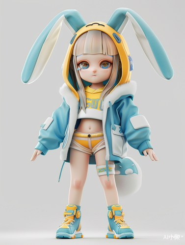 Super Cute Chinese Zodiac Girl in Rabbit Hat with Tech Elements