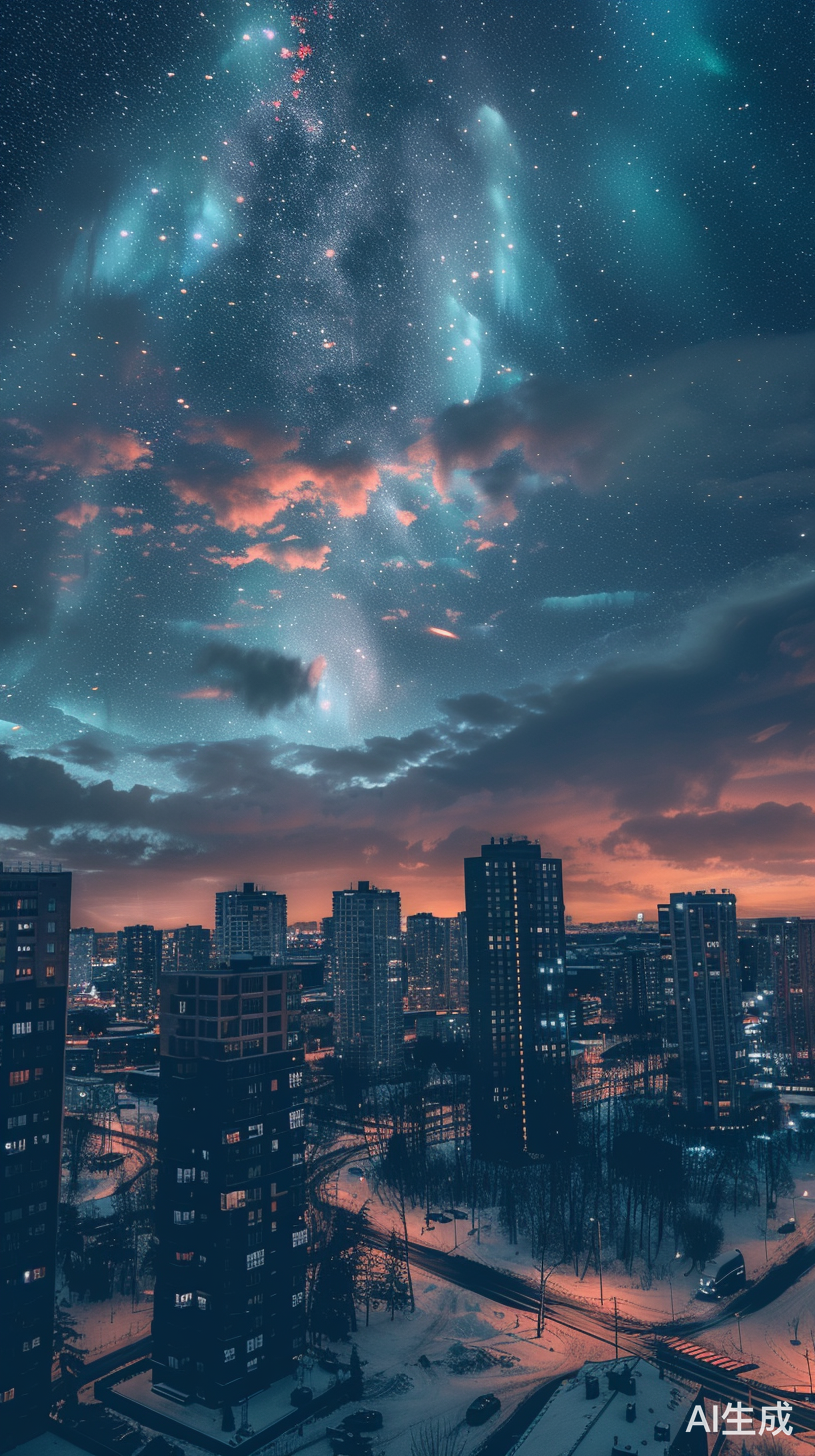 夜间城市极光风景8k