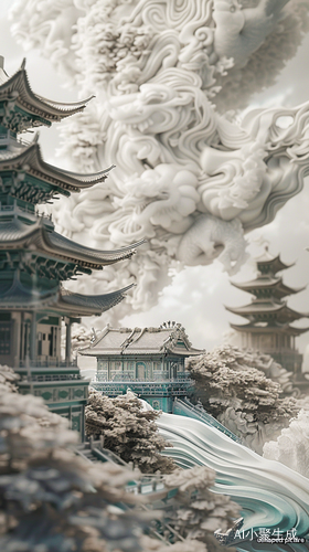 中国风3D渲染，超高清细节画卷