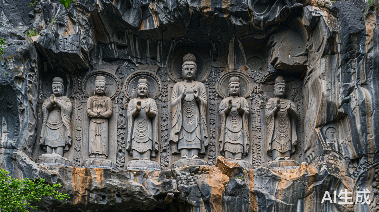 洛阳龙门石窟石像插画