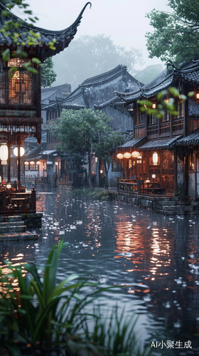 中国古镇木结构建筑下的细节纹理