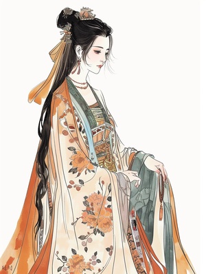 一个美丽的女子，秦汉时期，身穿战国袍，复古画报，国画风格