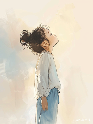 可爱的小中国女孩侧身仰望天空