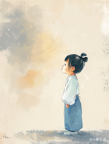 可爱的小中国女孩侧身仰望天空