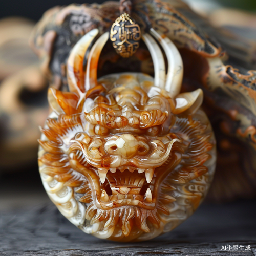 白泽神兽吊坠 虎头犀牛角龙身 手绘蜻蜓制作