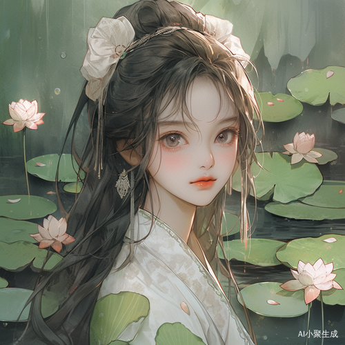 荷花池的少女