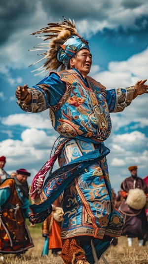 A cultural celebration by the shores of Ulungur Lake, capturing the essence of the Kazakh people's traditional nomadic lifestyle and festivities.