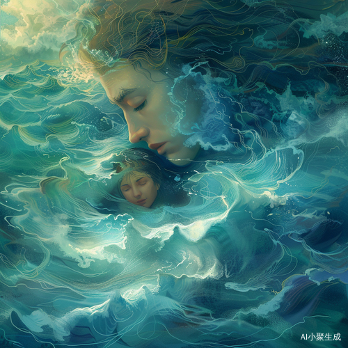 海浪化人，拥抱沙滩少女