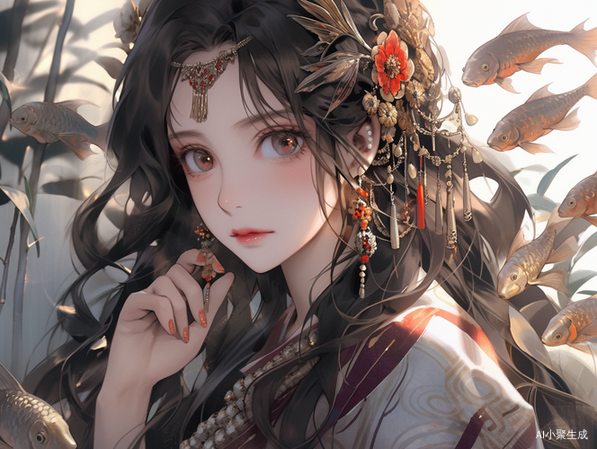 古装鲤鱼美少女，高冷气质迷人妆容