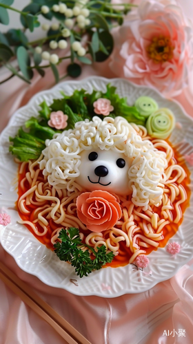 Artistically Crafted Noodles with a Cute Dog-Like Face