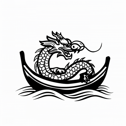 复杂黑白线条设计：龙舟Logo