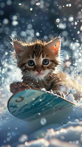 Cute Kitten and Cat Snowboarding in Walt Disney Tale Style