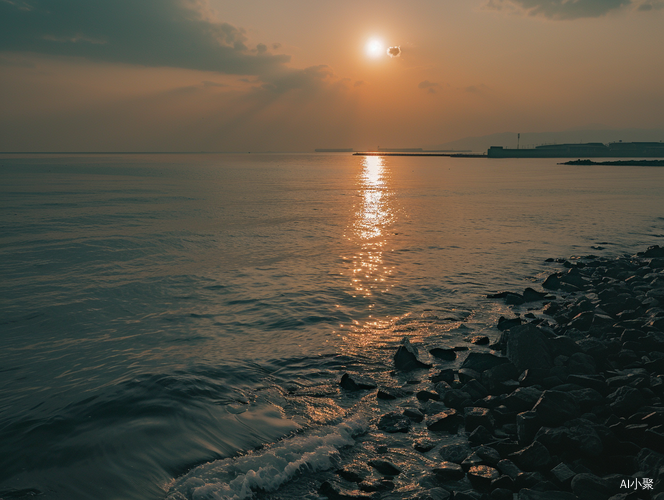 夏日徕卡柔光照海边落日